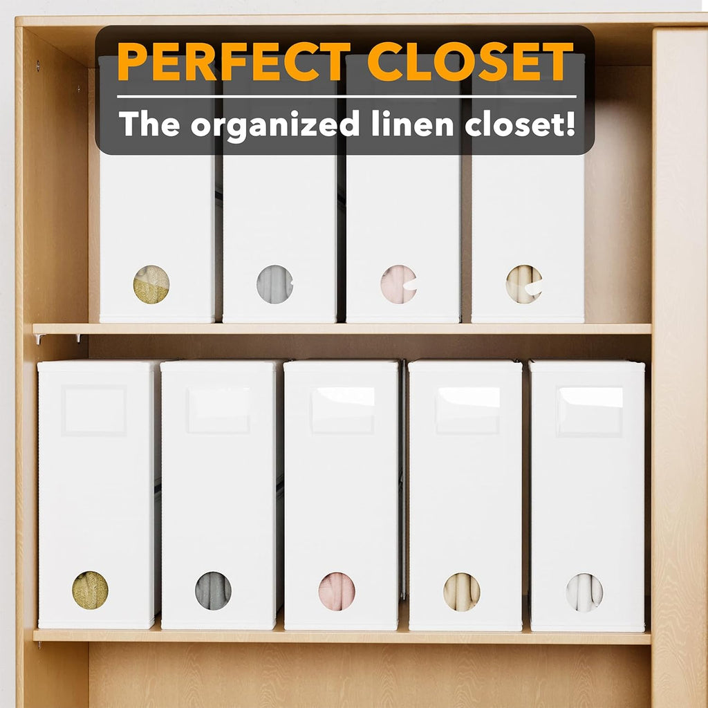 SpaceAid 9 Pack Bed Sheet Organizers and Storage, Foldable Sheet Organizer with Window for Linen Closet, Set Folder Keeper for Queen & King Size Bedding Storage (White)