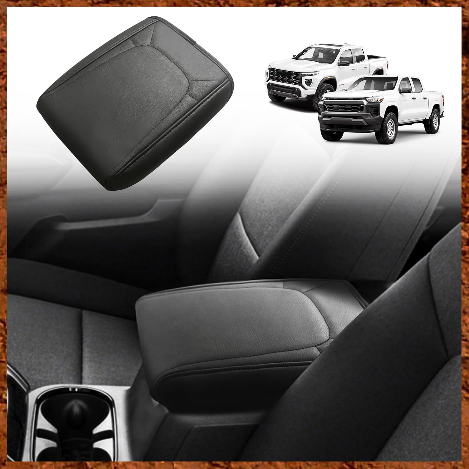 Muslogy Center Console Armrest Cover Compatible with Chevy Colorado/GMC Canyon 2023 2024 2025 ZR2 Z71 Trail Boss LT WT Elevation AT4 Denali AT4X Accessories Regular Thick(Black Stitching)