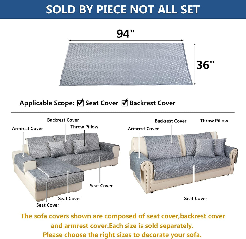 Eismodra Couch Cover,Sectional Couch Covers,Sofa Covers for 3 Cushion Couch,Anti-Slip Sofa Slipcovers for Dogs Cats Kids Loveseat Recliner L Shaped Armrest Backrest,Light Gray 36''x94''(Only 1 Piece)
