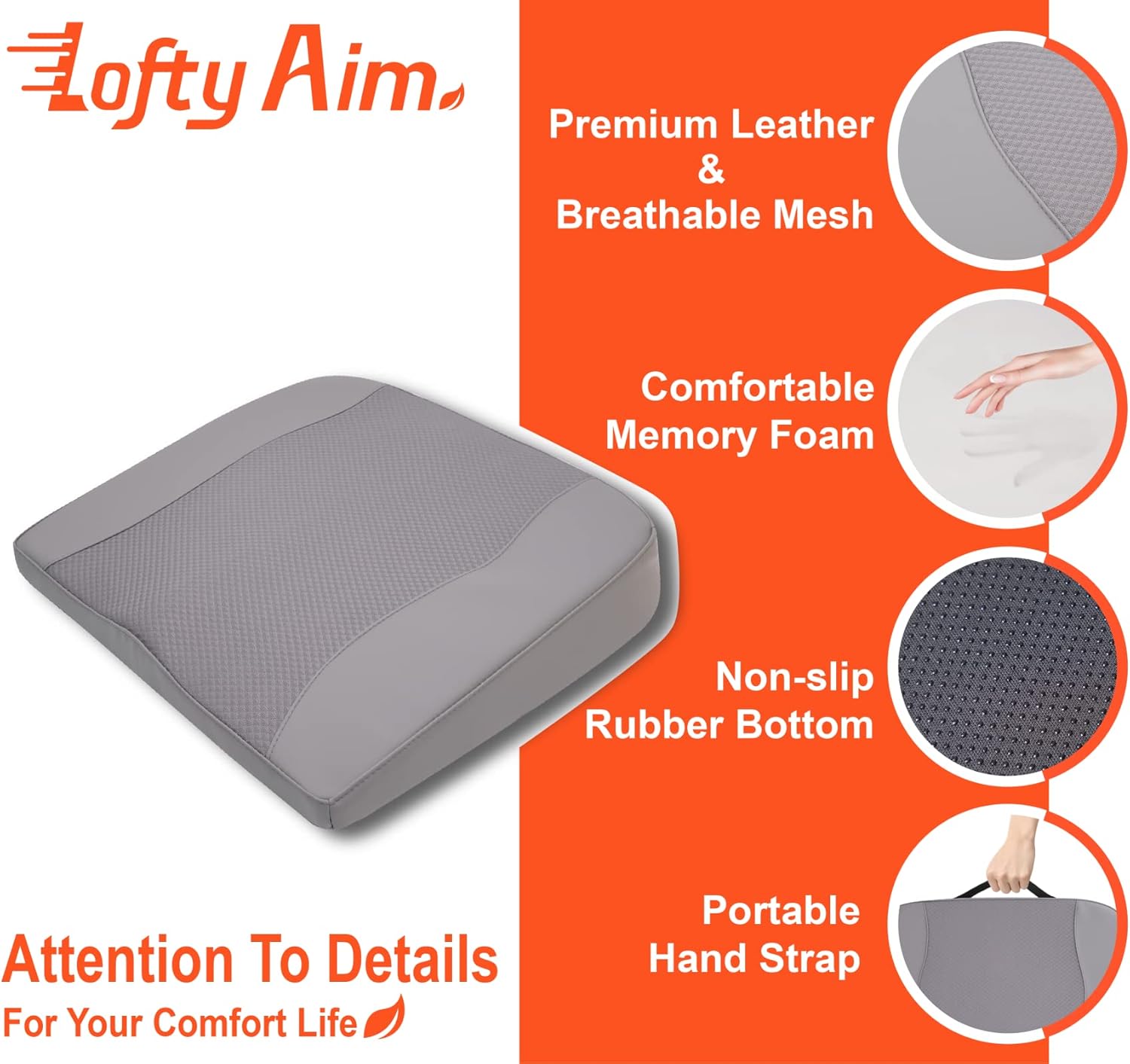 Car Seat Cushion, Comfort Memory Foam Car Cushions for Driving - Sciatica & Lower Back Pain Relief, Driver Seat Pillow for Auto, Office Chair, Wheelchair - Gray