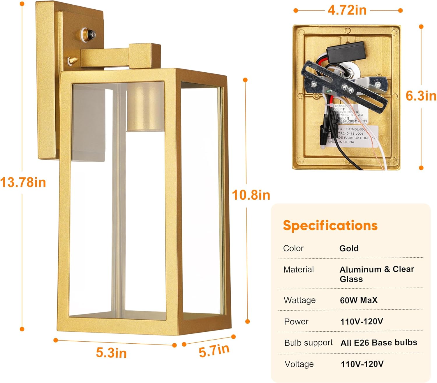 PARTPHONER Gold Dusk to Dawn Outdoor Lights for House Wall Mount, Sensor Exterior Lighting Fixtures set of 2, Anti Rust Wall Sconce Lamp, Waterproof Wall Lantern for Doorway, Garage, WTWL181AJ2