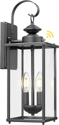 kudos Dusk to Dawn Outdoor Lighting,18.1 inch Light Sensor Porch Lights, Anti-Rust Waterproof Outdoor Wall Light for Patio, Garage, Black with Clear Glass, KDOWL02-BK-L-LC