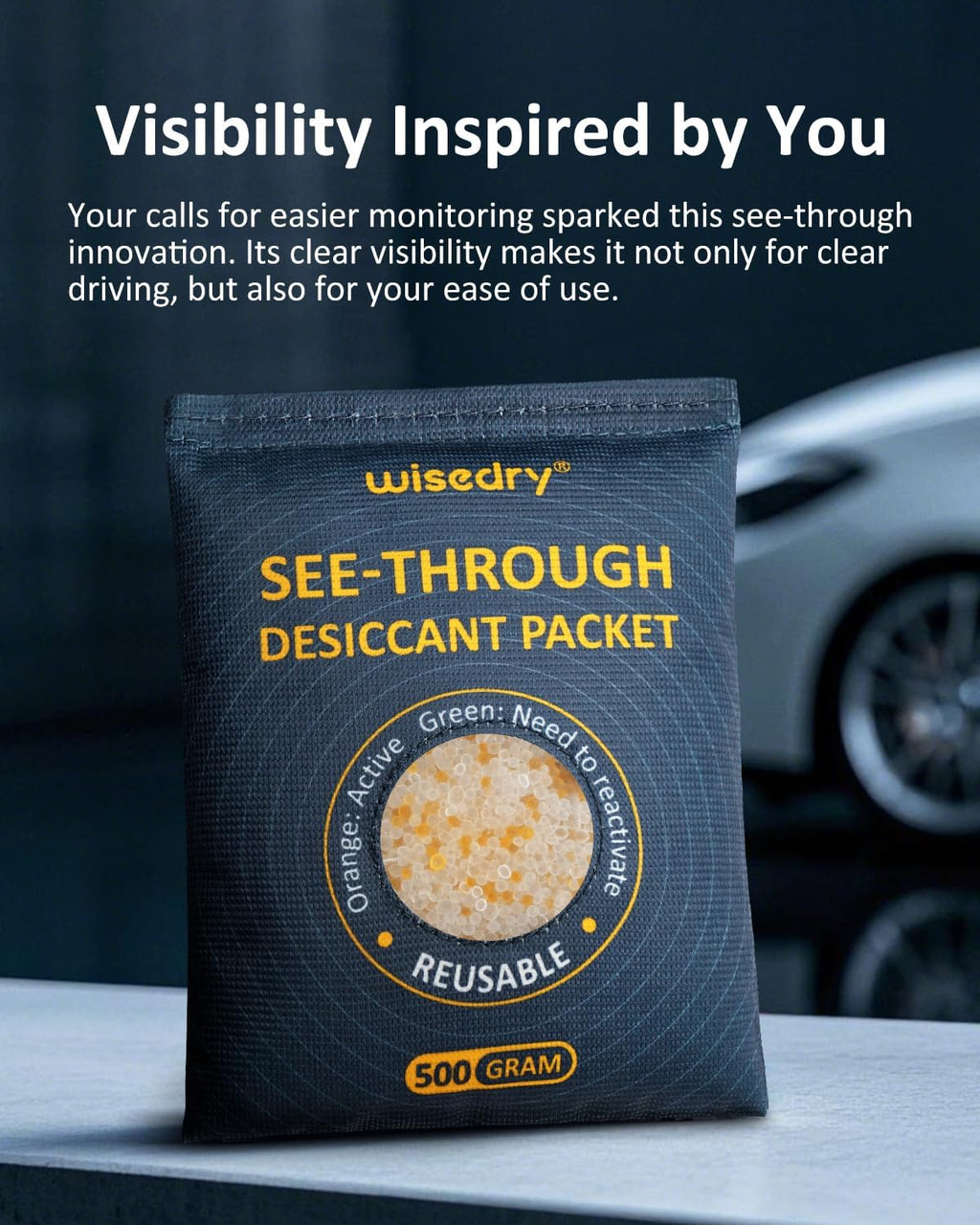 wisedry 2 x 500 Gram See-Through Silica Gel Packets, Color-Indicating Desiccant Packs for Storage, Reusable Safe Dehumidifier, Heat Resistant Dehumidifier Bags