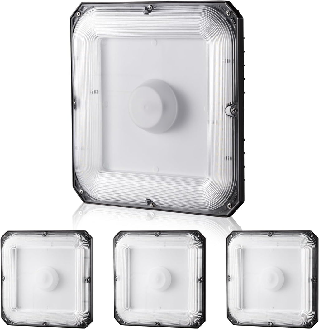 VEVOR 4 Pack LED Canopy Lights, 80W, 8800LM 5000K Daylight Commercial Industrial Outdoor Canopy Lights, 10.08"x10.08" Surface Mount Ceiling Lighting for Gas Station Warehouse Garage Street Shop, IP65