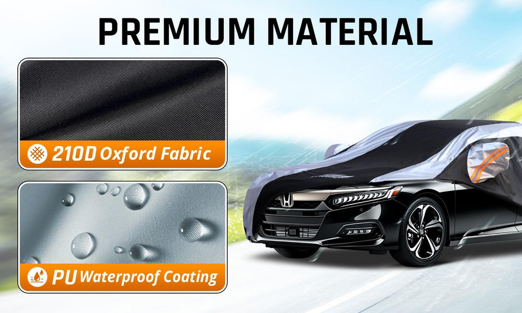 Honda Accord Car Cover Waterproof All Weather with Silver Strip Design, Custom Fit for Honda Accord 2005–2025, Accord Accessory with Door Zipper & Windproof Straps