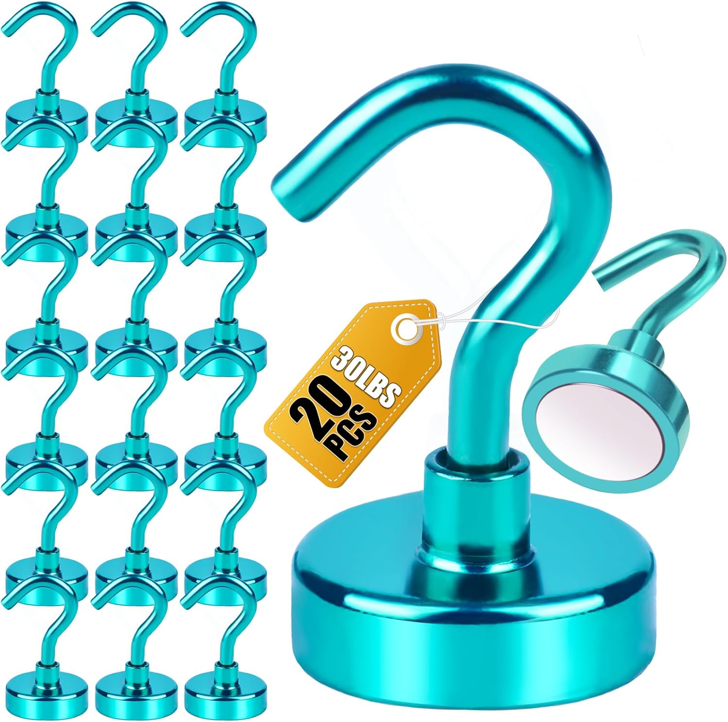 DIYMAG Magnetic Hooks, 25Lbs Strong Heavy Duty Cruise Magnet S-Hooks for Classroom, Fridge, Hanging, Cabins, Grill, Kitchen, Garage, Workplace and Office Etc, (20 Pack-Green)