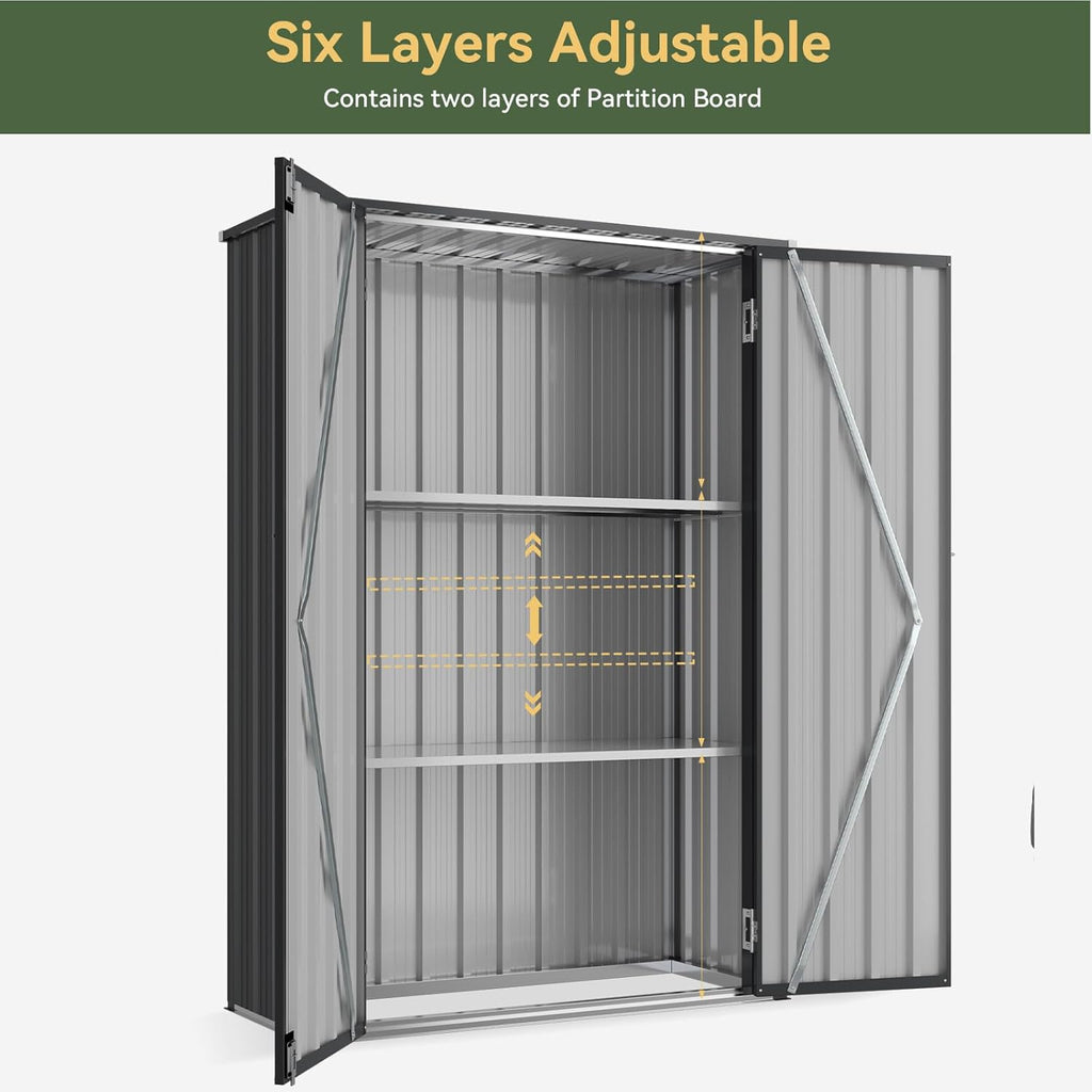 Aoxun 47x19 in Outdoor Storage Cabinet Metal Garden Shed with 2 Adjustable Shelves 3 Layer Indoor& Outdoor Waterproof Vertical Storage Shed for Patio Garden, Garage, Porch (34 Cu.Ft)