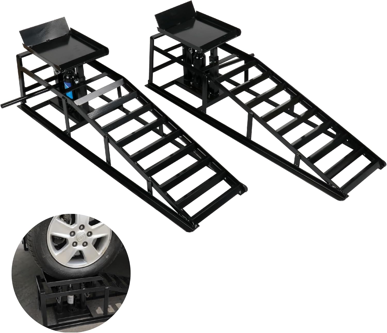2 Pack Hydraulic Car Ramps 10,000lbs/5T Capacity Low Profile Car Lift Service Ramps Truck Trailer Garage, Height Hydraulic Vehicle Ramps,Black
