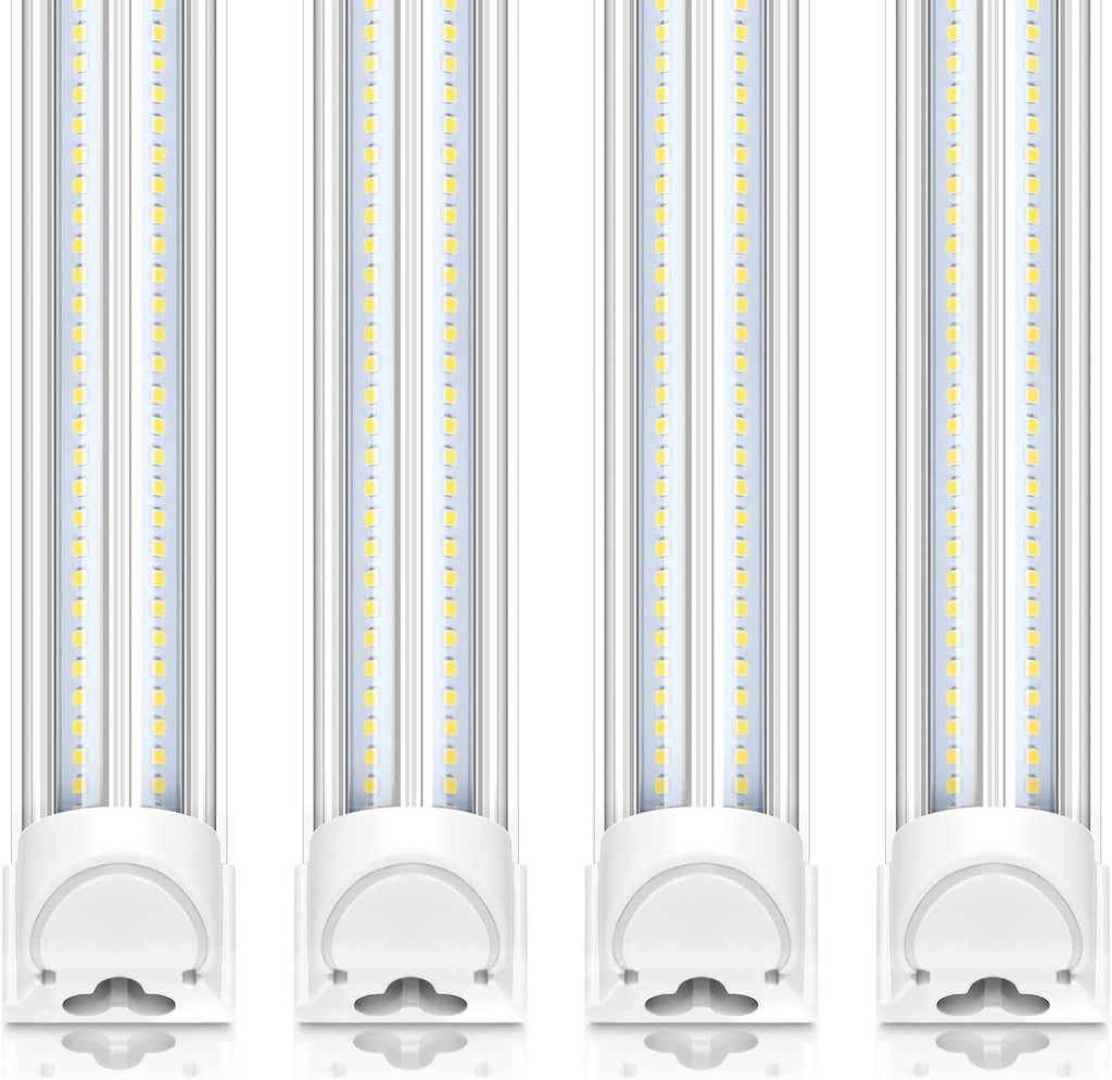 Barrina 8FT LED Shop Light, 100W 15000LM 5000K, Clear Cover Linkable LED Tube Lights, V Shape Integrated T8 LED Lighting, LED Light Fixtures for Garage, Warehouse, Workshop, ETL Listed, 4 Pack