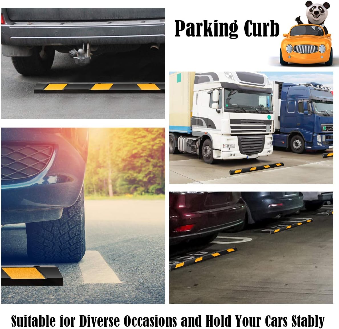 IRONMAX Parking Stopper for Garage, 72" Long Rubber Curb with Yellow Reflective Stripes, Heavy Duty Parking Block Garage Wheel Stop for Car, Truck, RV, Trailer (4 Pack)