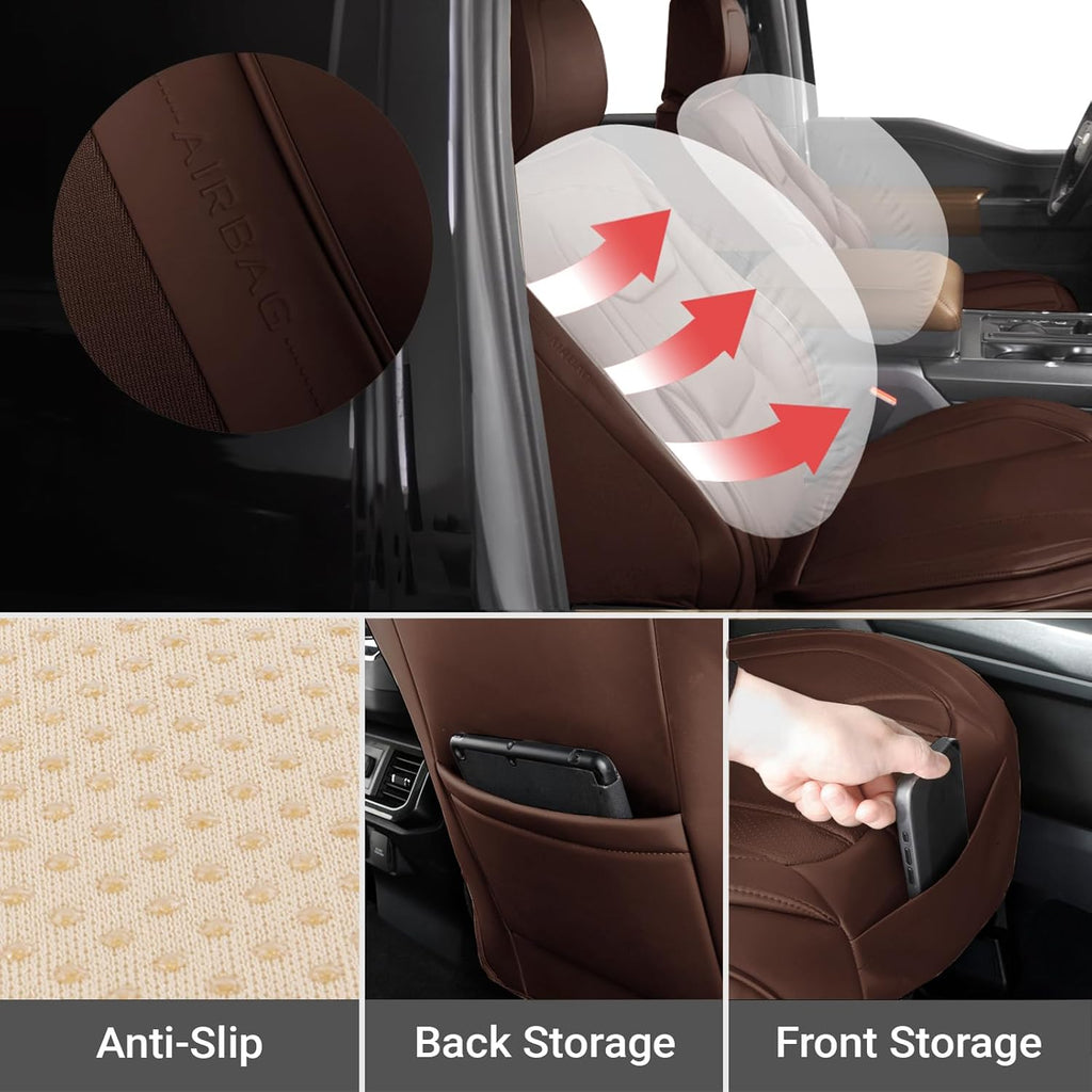 Coverland Custom Car Seat Covers Compatible with Avalanche, Ram 1500, Ram 2500 - Premium Leather Non-Slip Memory Foam Waterproof Interior Protector Front Seat-Dark Brown [See Size Chart-Size A43]