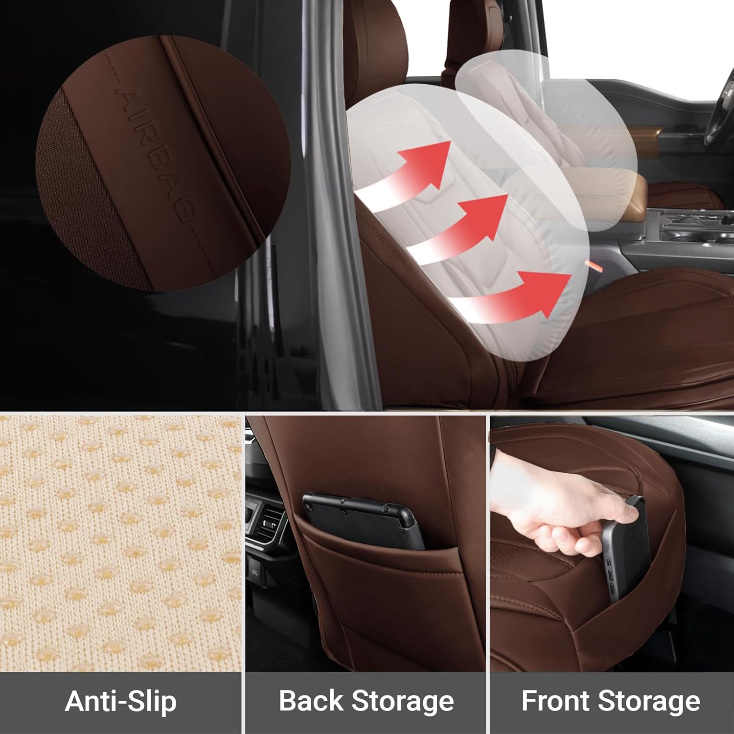 Coverland Custom Car Seat Covers Compatible with 2007-2013 Tundra Double Cab - Premium Leather Non-Slip Memory Foam Waterproof Cover Interior Protector Front Seat-Dark Brown [See Size Chart-Size A34]