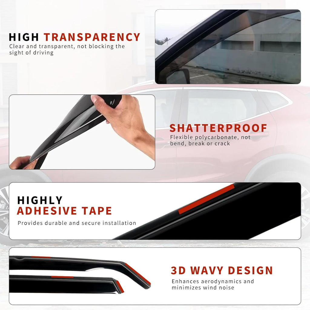 4PCS in Channel Rain Guards for 2014-2020 Nissan Rogue S SV SL, Durable Window Visors Wind Deflectors, Vent Shades Shield, 2014 2015 2016 2017 2018 2019 2020