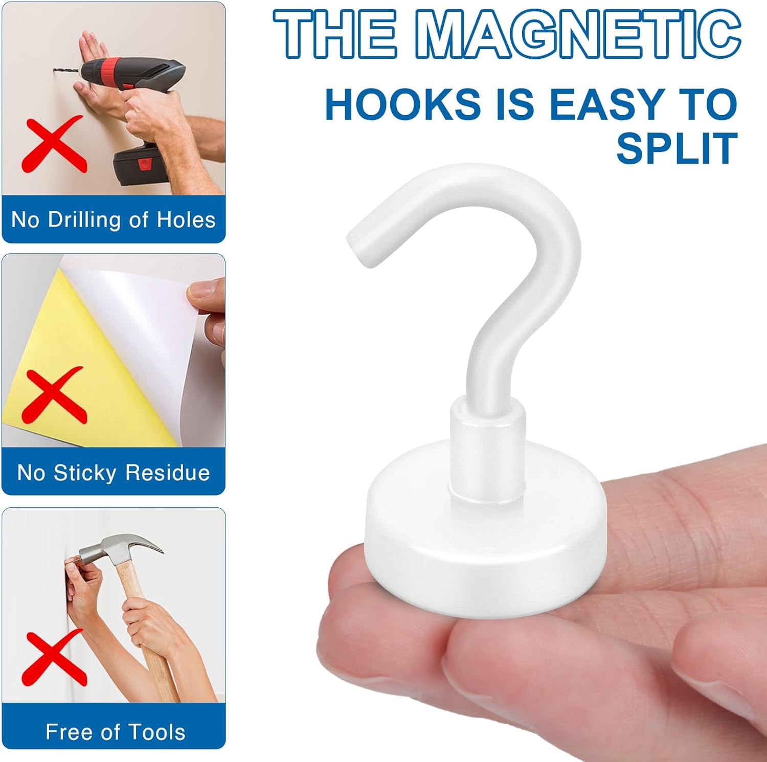 LOVIMAG Cruise Must Haves, 80Lb Magnet Hooks, White Cruise Magnets for Door, Cruise Door Magnets, Magnetic Hooks for Hanging-6Pack