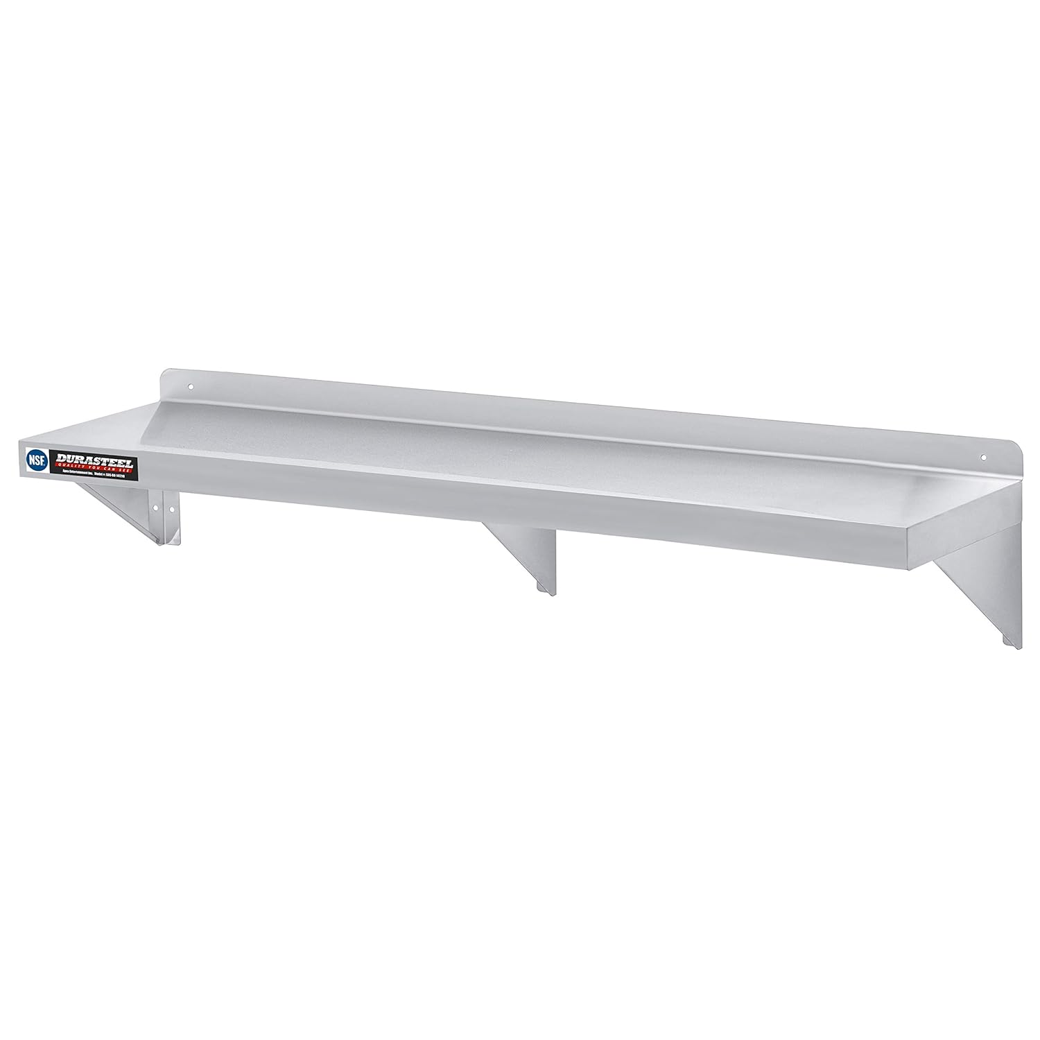 DuraSteel Heavy Duty Wall Mount Shelf - 72" Wide x 14" Deep Classic Stainless Steel Wall Floating Shelves - NSF Metal Storage Wall Shelves - For Commercial Kitchen, Laundry Room, Garage, Food Truck