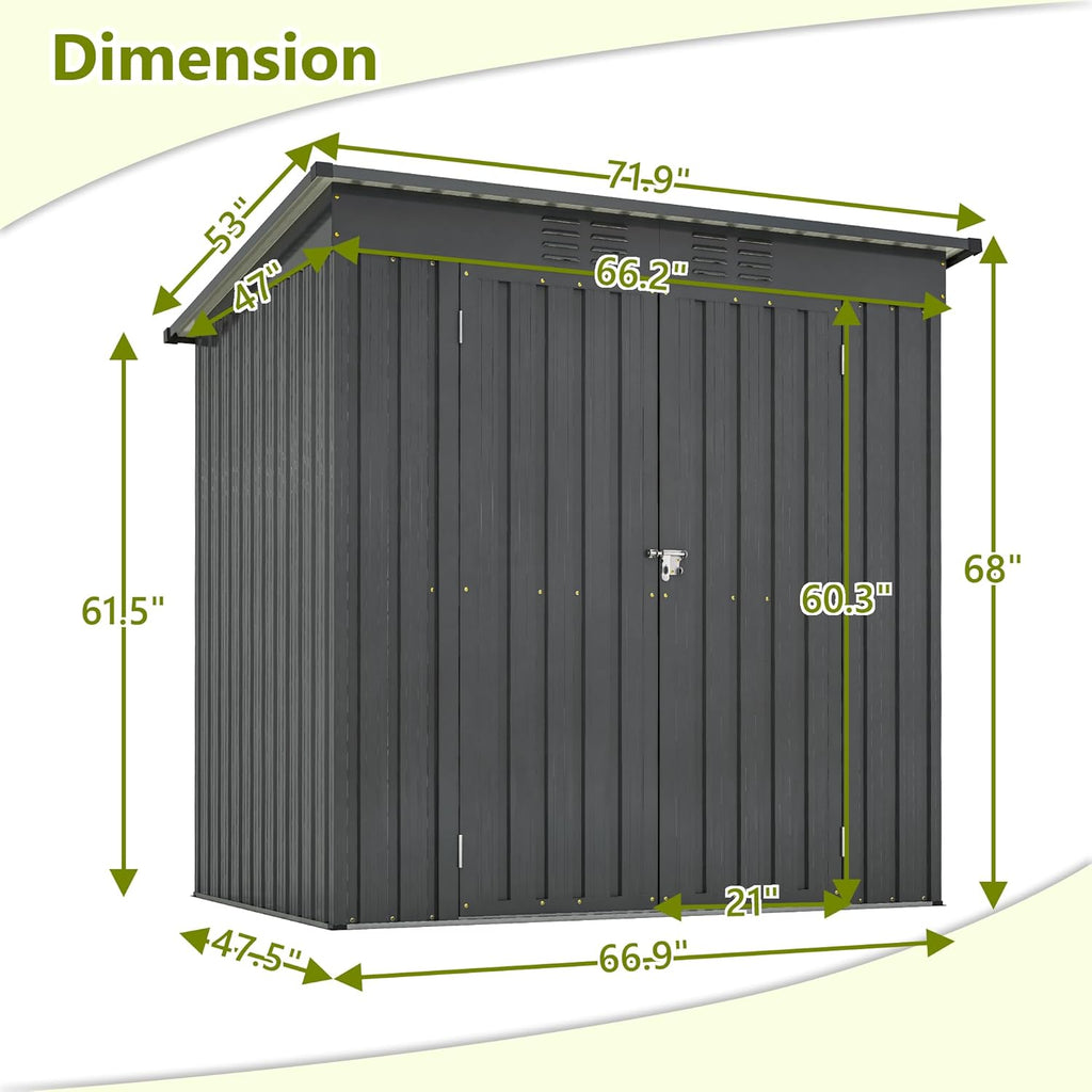 Outdoor Storage Shed, 6 X 4ft Metal Galvanized Steel Garden Shed with Floor Frame, Utility Tool Shed Storage House for Backyard, Patio, Lawn