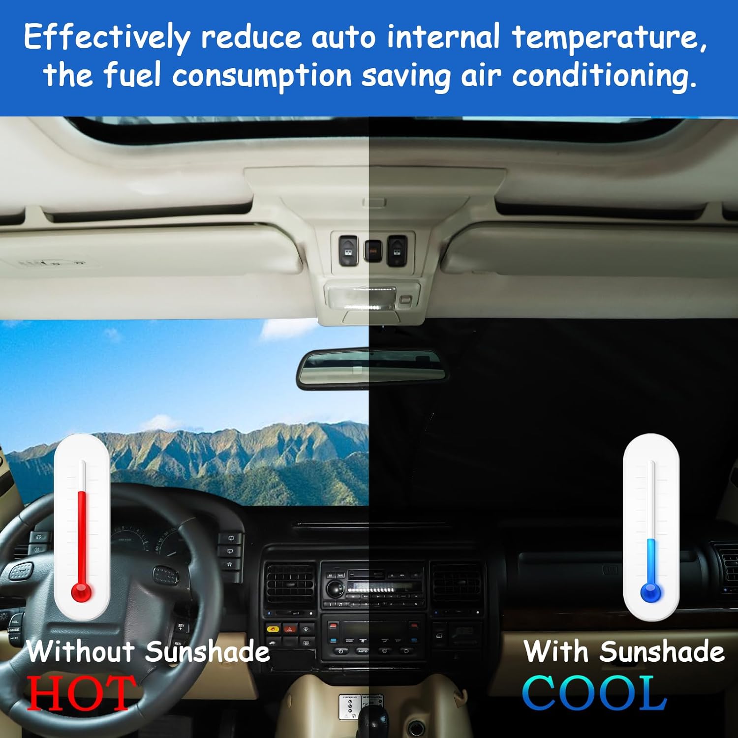 Windshield Sunshade Fit for Land Rover Discovery 2 LR2 1998-2003, Folding Car Sun Shade for Front Window, Auto Sun Protection Visors Blocks UV Rays and Keeps Vehicle Cool