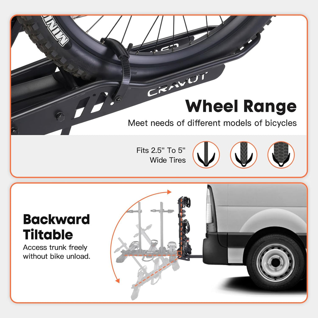 CyberRack S3 Ebike Rack, 300 lbs Capacity Foldable Bike Racks for Tow Hitch Heavy Electric Bike Carrier for 3 E-Bike, Up to 5-inch Fat Tire 2'' Receiver