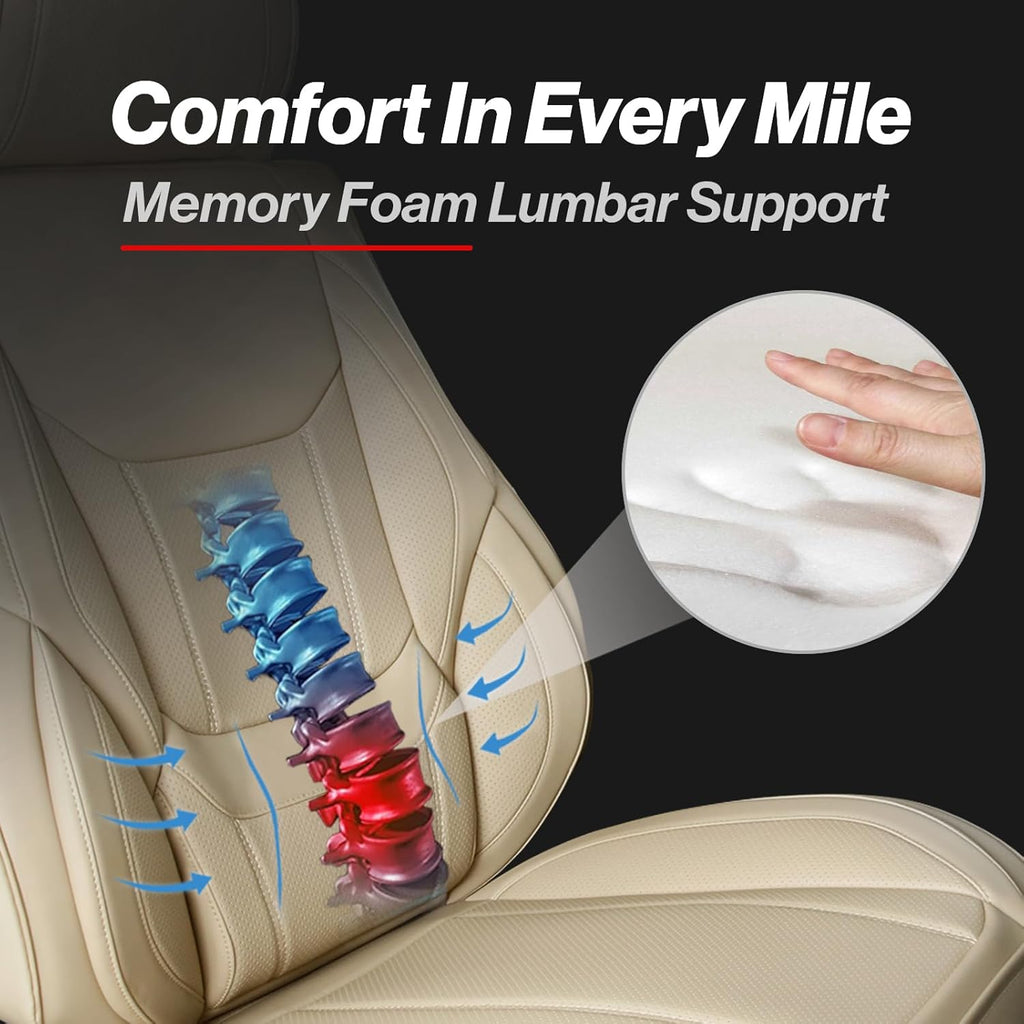 Coverland Custom Car Seat Covers Compatible with 2019-2025 RAM 1500 Crew Cab - Premium Leather Non-Slip Memory Foam Waterproof Cover Interior Protector Full Set-Beige [See Size Chart-Size X122]