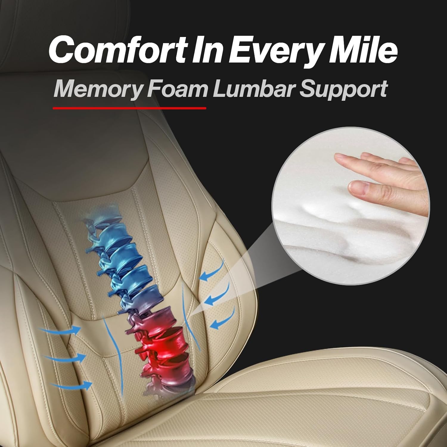 Coverland Custom Car Seat Covers Compatible with 2019-2025 RAM 1500 Crew Cab - Premium Leather Non-Slip Memory Foam Waterproof Cover Interior Protector Full Set-Beige [See Size Chart-Size X122]