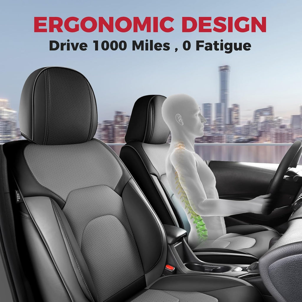 FREESOO Car Seat Covers Full Set,Waterproof Automotive Seat Covers, Leather Cars Interior Covers, Seats Protection Universal fit Babies & Adult (Black Grey)