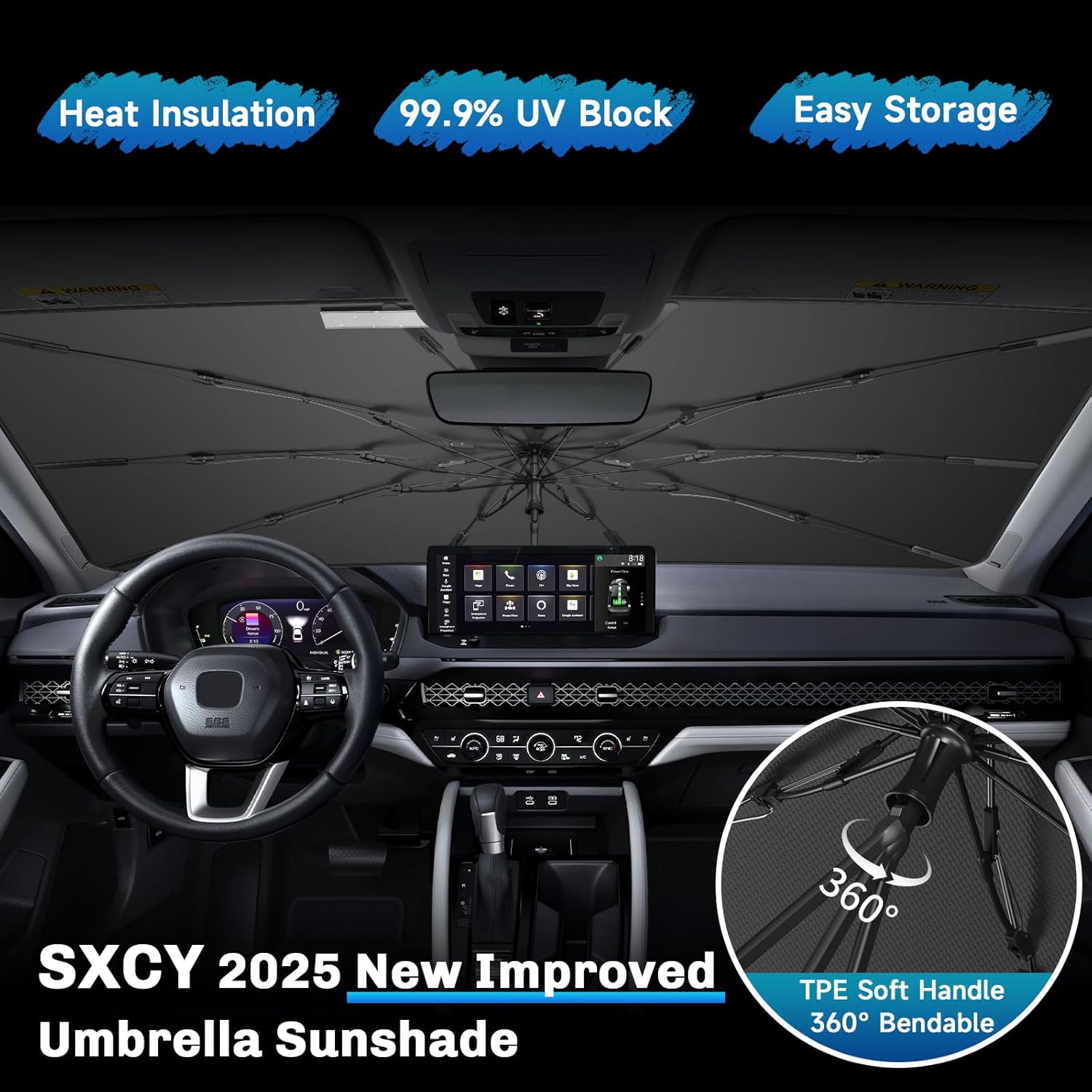 SXCY for 2020-2024 2025 Land Rover Defender Windshield Umbrella Sunshade [Easier Foldable] for 2025 Defender Accessories 2024 2025 Defender Sunshade Umbrella 2025 Defender Windshield Umbrella Shade