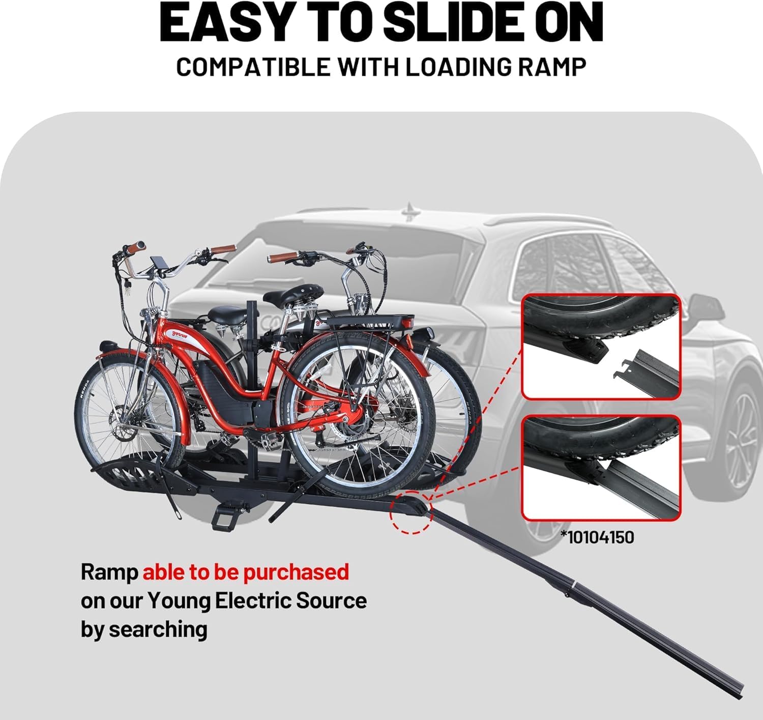 200 lbs E-Bike Rack Hitch Mount Platform Style for Cars Trucks SUVs Vans RVs, Easy Fold with One Hand, fits Bikes with Up to 5-inch Fat Tire