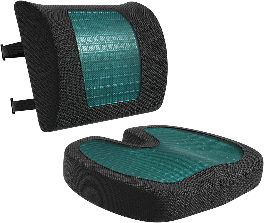 Amazon Basics Comfortable Seat Cushion & Lumbar Support for Office Chairs, Gel Enhanced Memory Foam, Pack of 2, Rectangular, Black