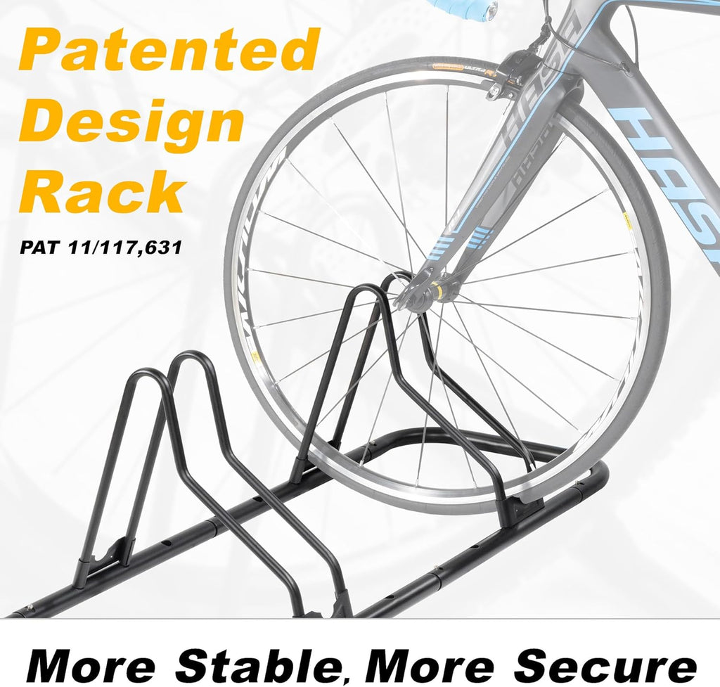 CyclingDeal Bike Rack Floor Parking Bike Stand for up to 6 Bicycles | Indoor, Home & Garage Storage Rack | Stable & Secure Bicycle Stand w/Tire Grooves Up to 29", Holding Plates & Custom Spacing