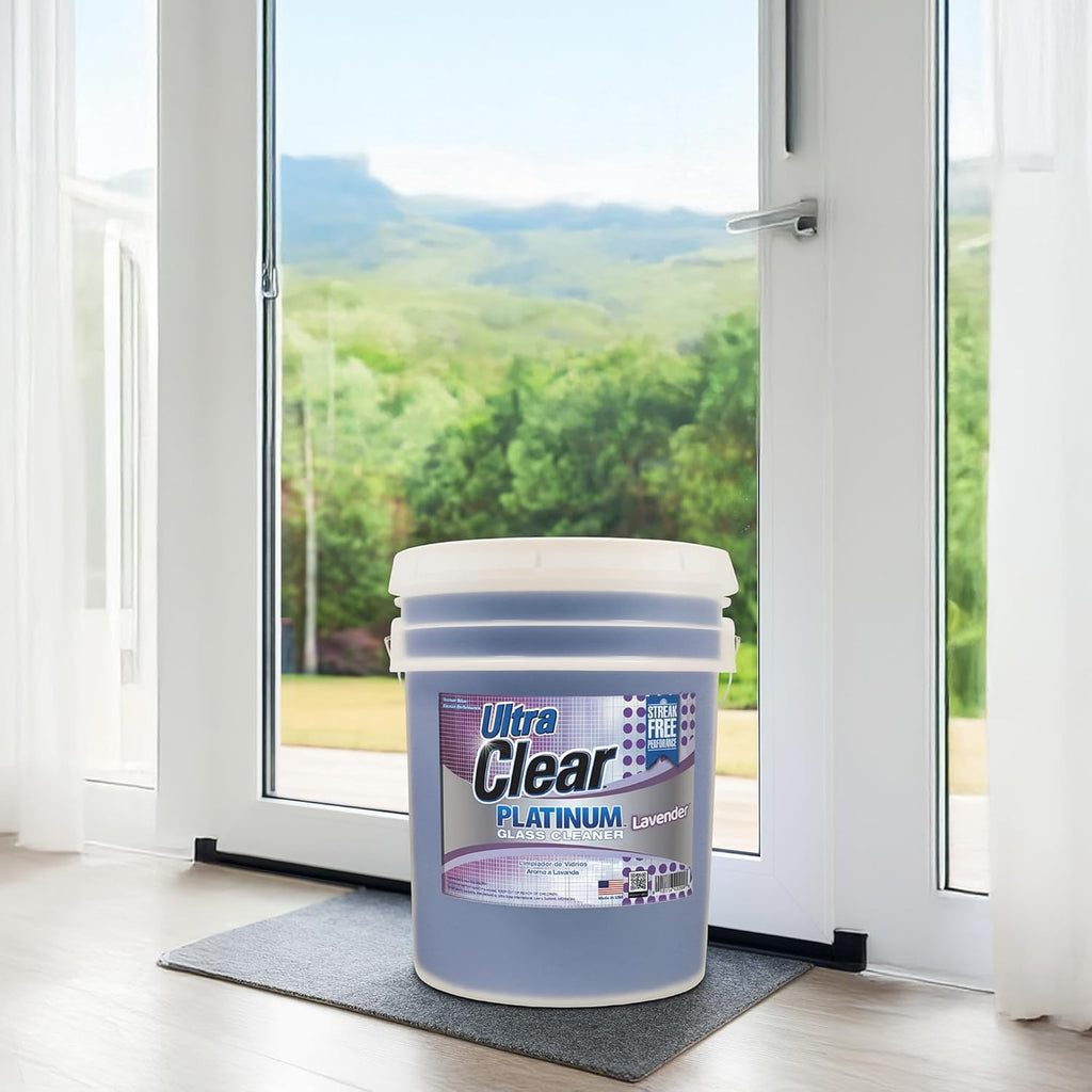 Ultra Clear Platinum Glass Cleaner, Crystal Clear Streak-Free Shine Polished Finish, for Commercial and Residential Use Lavender Fresh, 5 Gallons