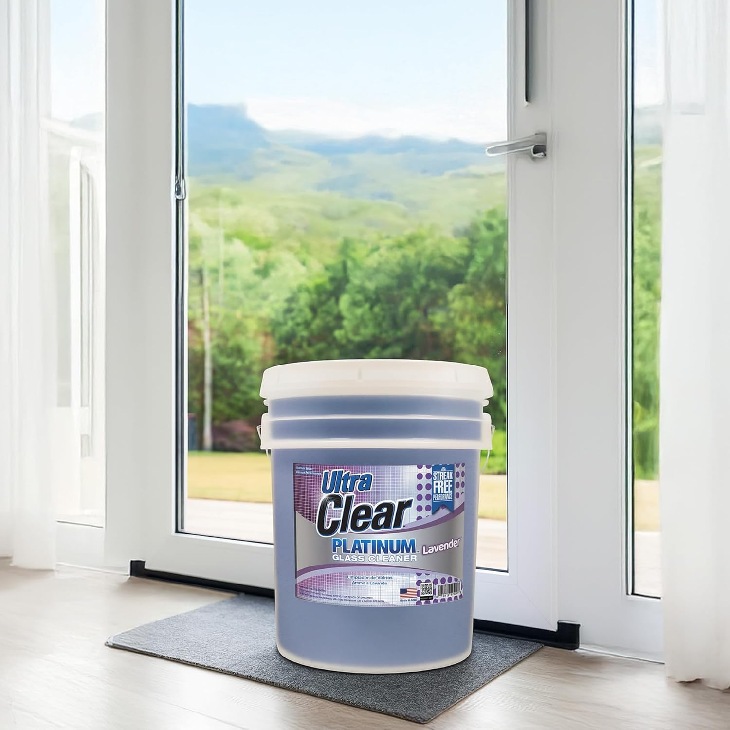 Ultra Clear Platinum Glass Cleaner, Crystal Clear Streak-Free Shine Polished Finish, for Commercial and Residential Use Lavender Fresh, 5 Gallons