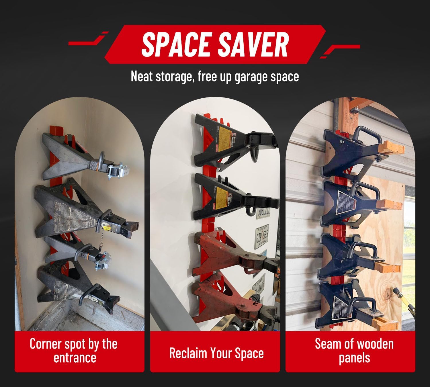 Jack Stand Wall Mount Organizer: Jack Stands Holder Storage Rack Mount - Fit for 2 & 3 Ton Jack Stand (2 Pack - Red)
