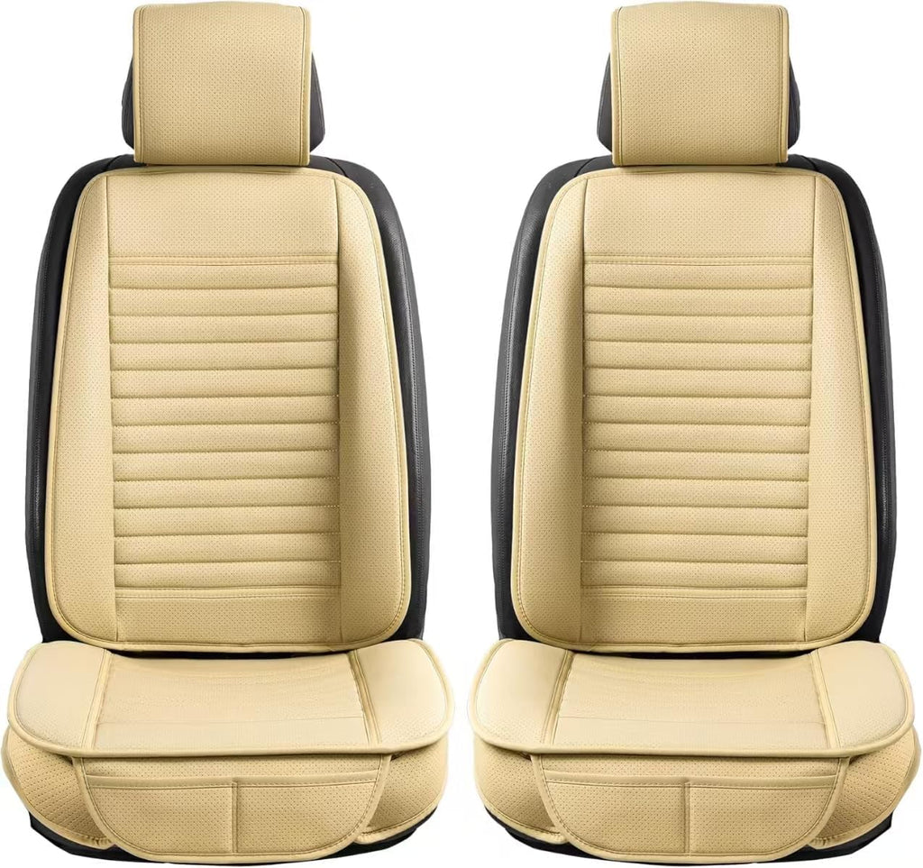 Universal Leather Car Seat Covers Full Set, Car Seat Cushion Covers Protector for Cars SUV Pick-up Truck Van Interior Accessories(Beige)
