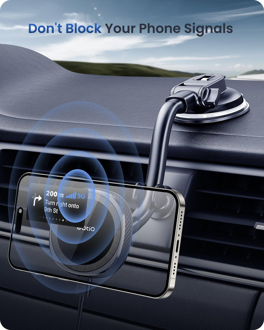 OQTIQ for MagSafe Car Charger, Magnetic Wireless Car Charger Compatible with iPhone 16 15 14 13 12 Series, 15W Fast Charging Car Phone Mount for Windshield Dashboard Air Vent [with PD 30W Adaptor]