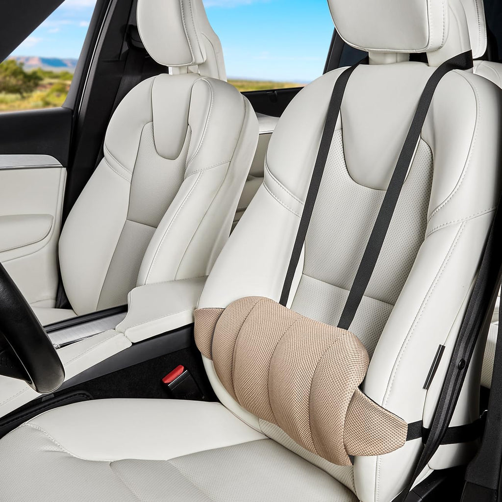 Lumbar Support Pillow for Car,Back Support for Car Seat Cushion,Adjustable Straps Securely Fixed Car Lumbar Support Pillow for Office Chair (Beige)