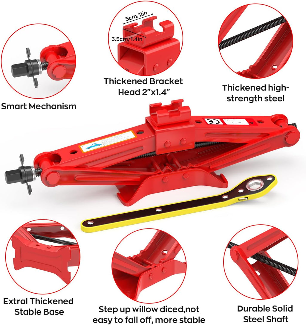 IMAYCC Car Jack Kit Scissor Jack for Car Spare Tire Changing Kit,Portable Tire Jack Repair Kit with Lug Wrench, Car Emergency Kit for Auto/SUV/MPV-2 Ton (4409 lbs) Red
