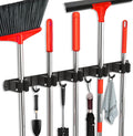 Mop and Broom Holder Wall Mount, Upgraded Broom Hanger Wall Mount, Stainless Steel Broom Organizer for Closet Garage Laundry Room Kitchen Wall Decor(5Racks 4Hooks Black)