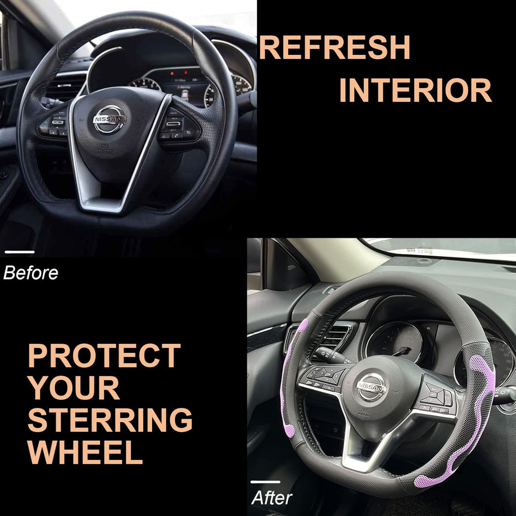 PINCTROT D Shaped Comfy Grip Steering Wheel Cover, Anti-Slip Design, Flat Bottom 14.5-15 Inch(Silicone Purple)
