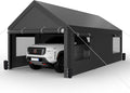 Shintenchi Carport 10' x 20' Heavy Duty Portable Garage, Car Port Canopy with Side-Opening Removable Door & Roll-Up Windows, Car Canopy for Truck,Car,Boat,Motorcycle,Grey