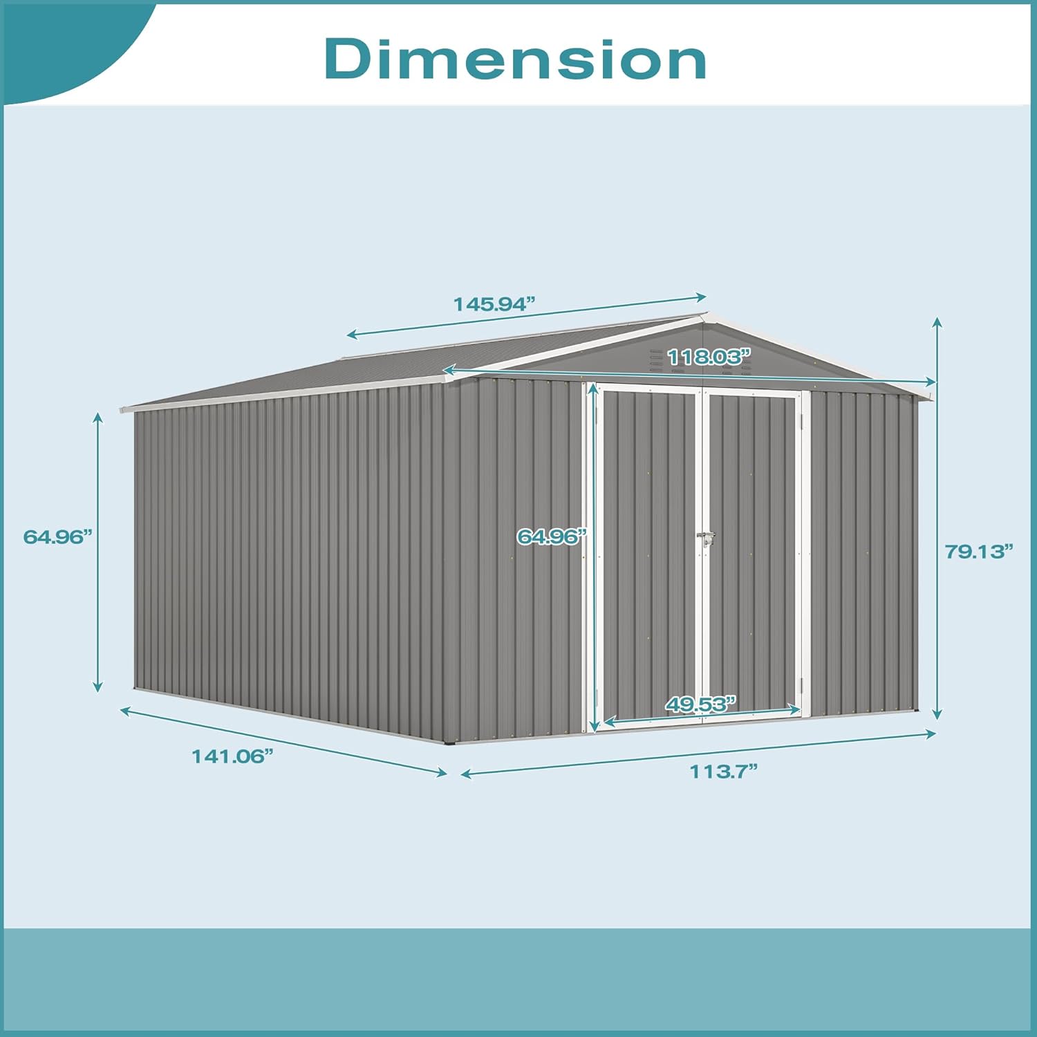 Metal Shed10x12 ft Outdoor Storage Shed,Metal Steel Utility Tool Shed Storage House with Double Lockable Doors and Air Vent for Backyard Garden Patio Lawn Gray