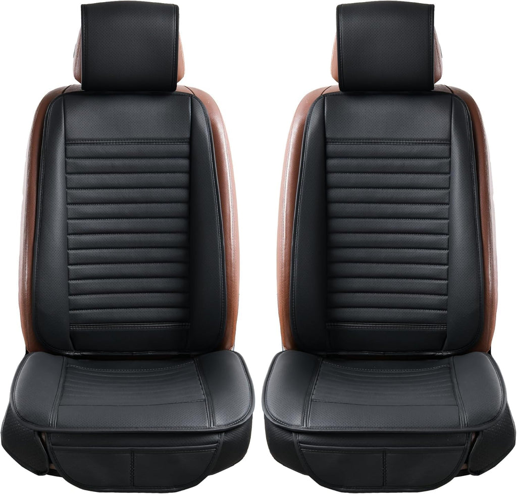 Universal Leather Car Seat Covers Full Set, Car Seat Cushion Covers Protector for Cars SUV Pick-up Truck Van Interior Accessories(Black)