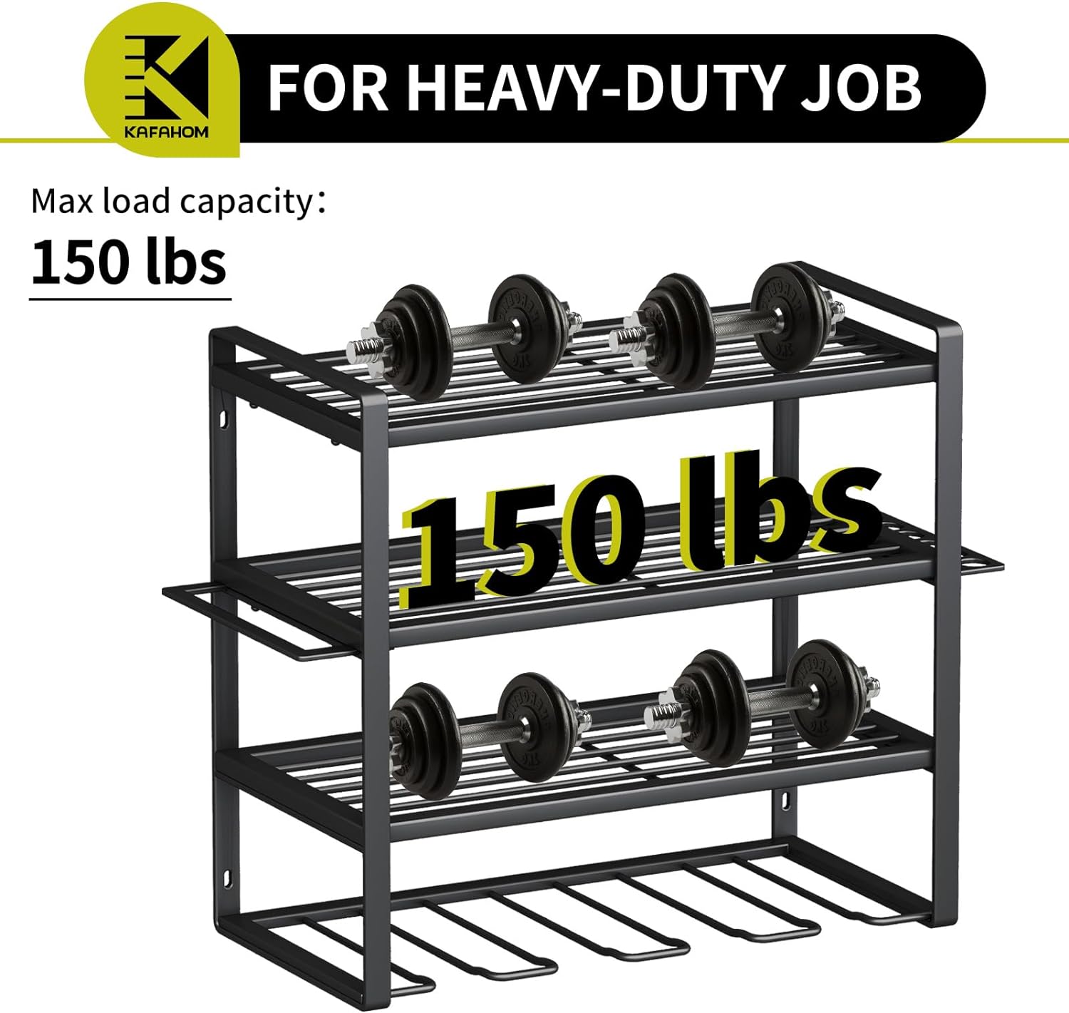 KAFAHOM Power Tool Organizer,4 Layer Drill Holders Wall Mount,Heavy Duty Metal Organizers and Storage Rack for Garage Organization,Tools Shelves with Screwdriver Plier/Hammer Holder, Black