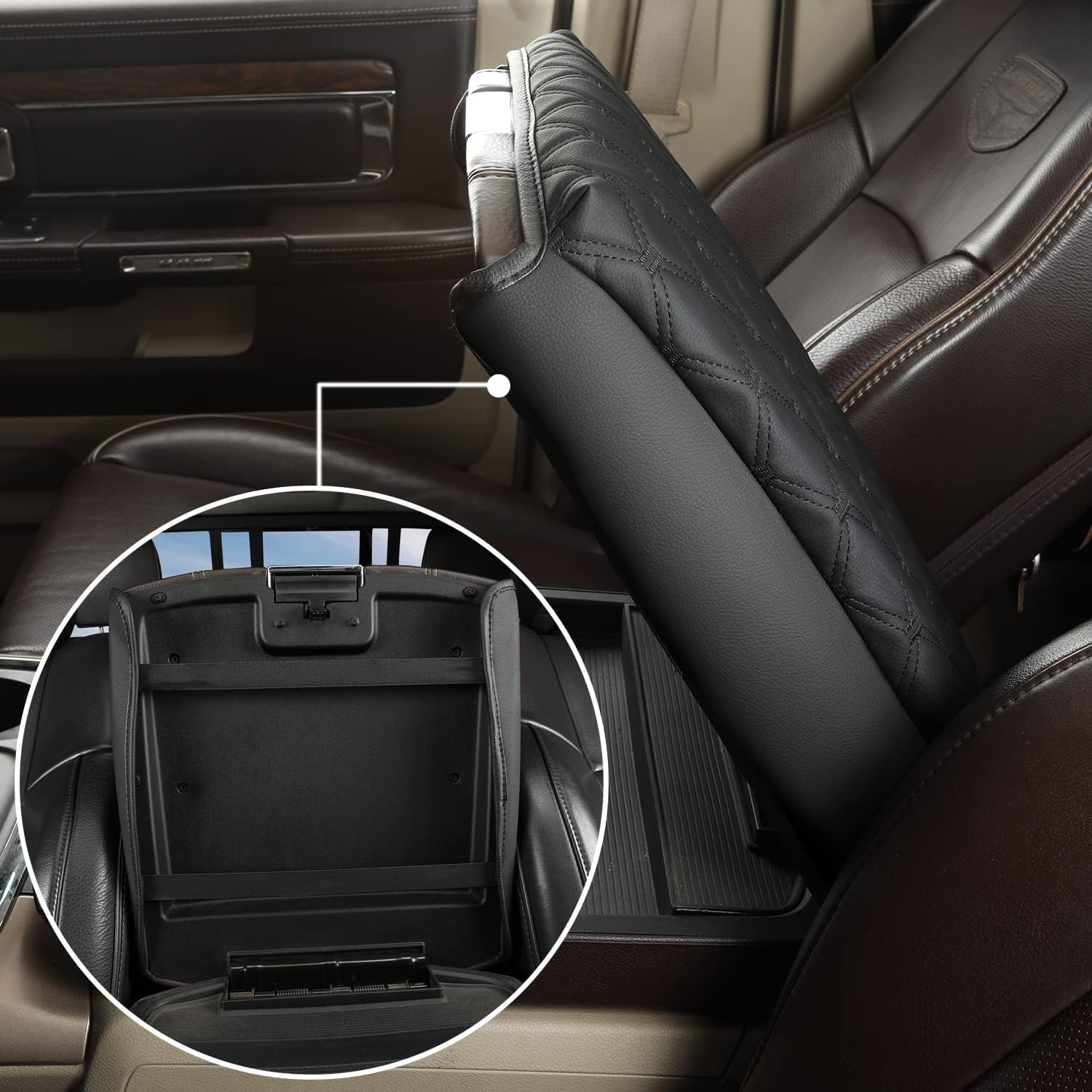 GIANT PANDA Center Console Cover Armrest Cover Cushion Fits Dodge RAM 1500 2500 3500 2009 2010 2011 2012 2013 2014 2015 2016 2017 2018, Scratch Resistant and Waterproof, Black