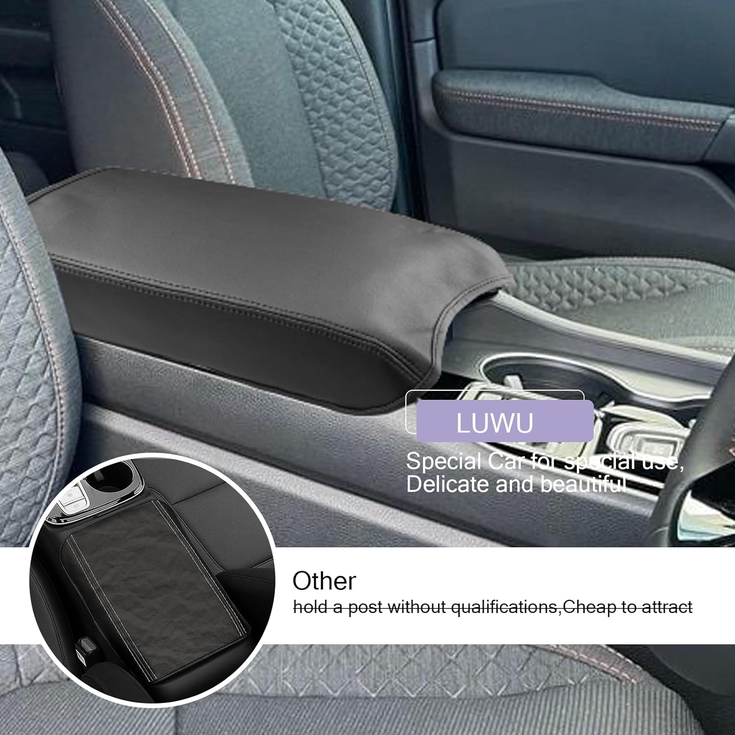 LUWU Center Console Cover Compatible with 2023 2024 2025 Honda Pilot & 2024 2025 Ridgeline & 2024 2025 2026 Honda Passport Accessories Armrest Console Cover Interior Accessories Leather (Thin Black)