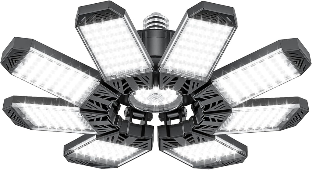 ISKYDRAW LED Garage Light 260W, 26000LM 6500K Garage Ceiling Lights with 8+1 Deformable Panels, Screw in E26 E27 Bulb Bright Bay Lighting for Basement, Shop, Workshop, Barn, Attic