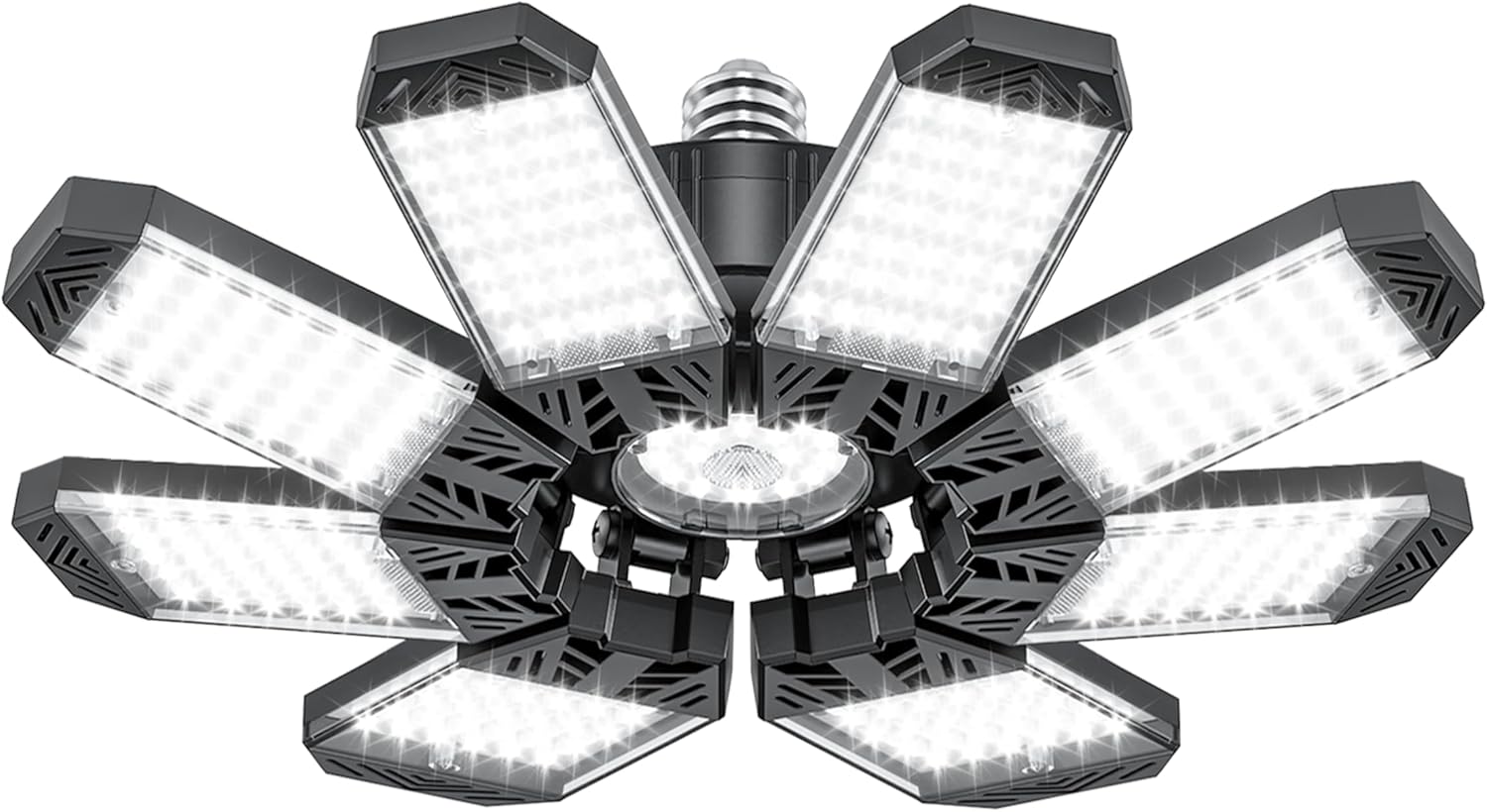 ISKYDRAW LED Garage Light 260W, 26000LM 6500K Garage Ceiling Lights with 8+1 Deformable Panels, Screw in E26 E27 Bulb Bright Bay Lighting for Basement, Shop, Workshop, Barn, Attic