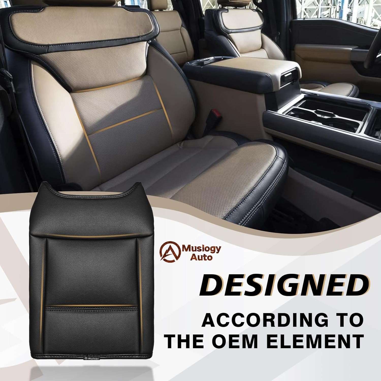 Muslogy Center Console Armrest Cover Compatible with Ford F250 F350 F450 2023 2024 2025 Super Duty Comfort Armrest Pad Arm Rest Cushion Vegan Leather Protector Regular Thick(Bucket Seat ONLY)