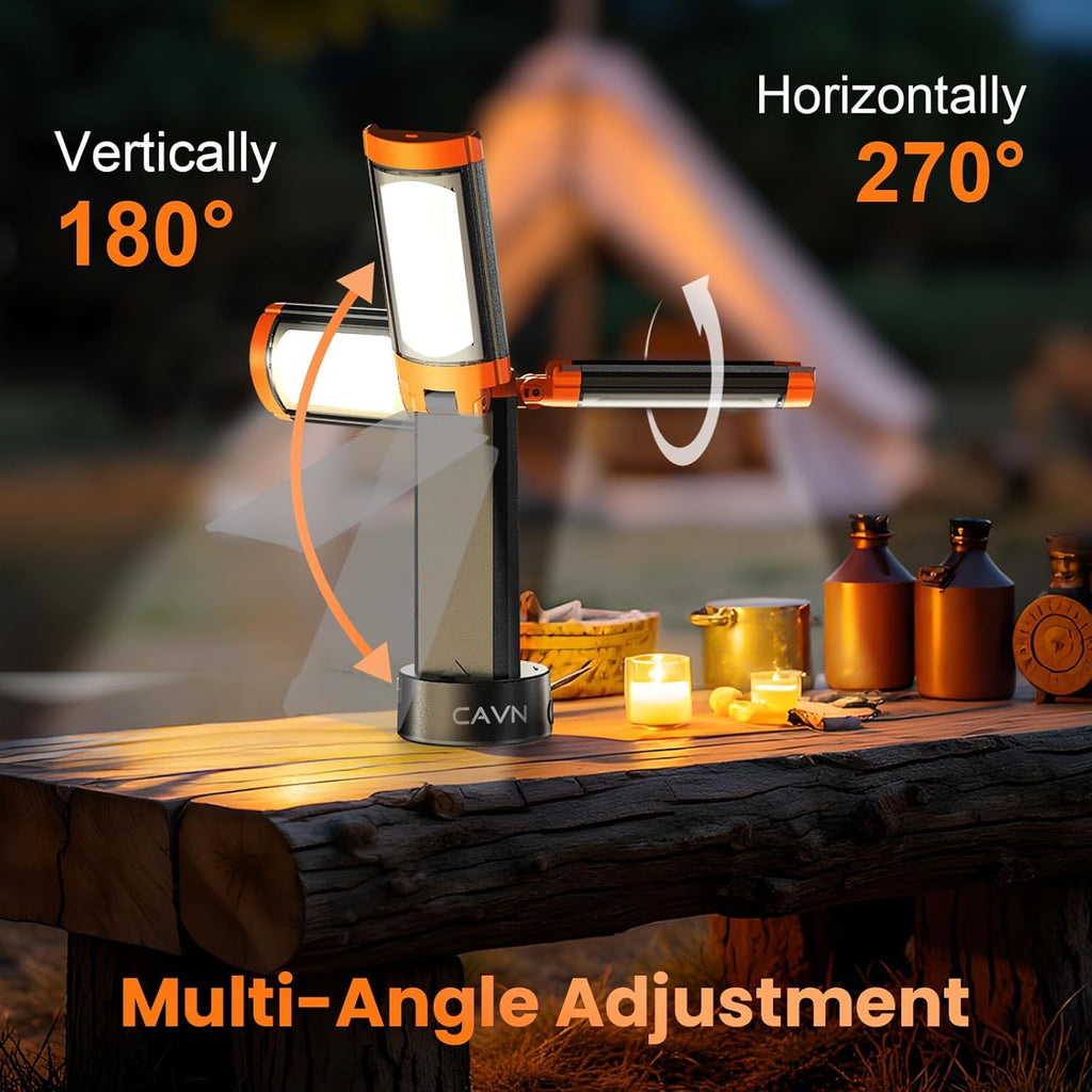 CAVN Rechargeable 10000mAh Camping Lights with Stand 6.5 ft Max Height, Portable Cordless LED Work Light 2200 Lumens 6500/4500/3500K Dimmable Camping Essentials Gear with Detachable Tripod, Orange