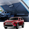REEVAA 2025 Upgraded Car Windshield Sun Shade Umbrella [100% Sun Protection & Keep Cool] Protect Interior, 360° Flex Handle Sun Shield Sunshade, Medium (57''x32'') for Most SUV/Truck
