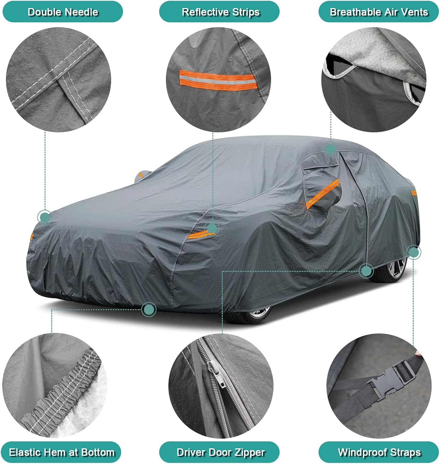 Premium Car Cover Custom Fit Volkswagen vw Jetta (2005-2025), 16 Layers Heavy Duty Car Cover Waterproof All Weather with Zipper Door for Sun Rain Snow Dust Uv Protection